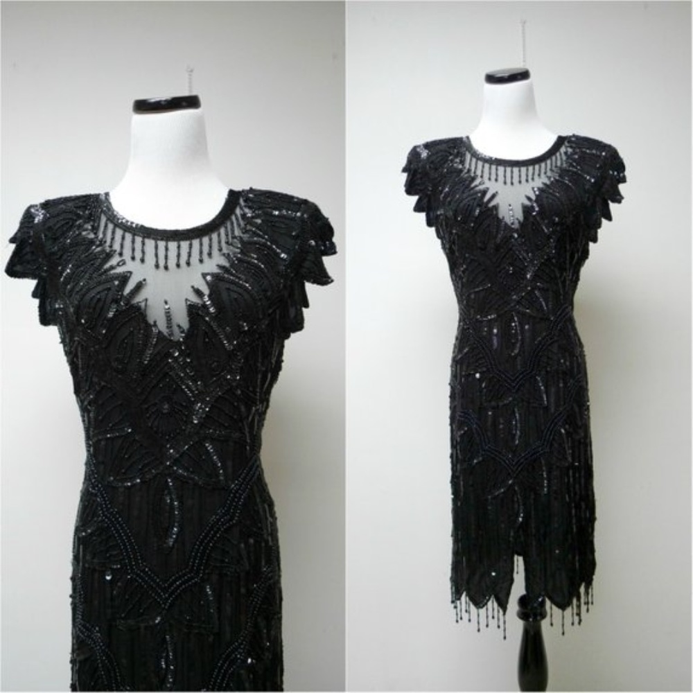 SCALA . 1920s style black silk beaded dress